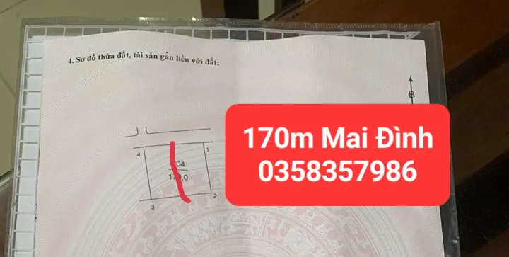 Bán đất 170m² full thổ cư ngang 6.5m giá 4.2 tỷ tại Xã Sóc Sơn