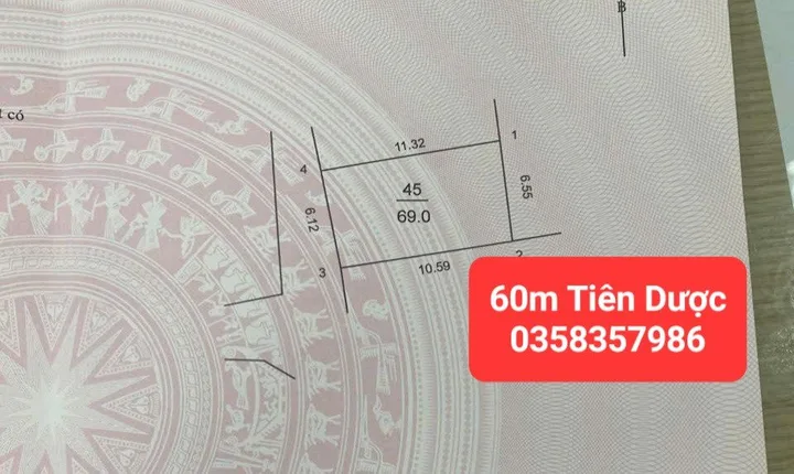 Bán đất 69.2m² full thổ cư ngang 6.55m giá 3.15 tỷ tại Xã Sóc Sơn