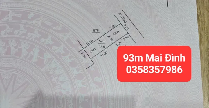 Bán đất 93m² có sẵn 55m² thổ cư ngang 5m giá 3.7 tỷ tại Xã Sóc Sơn
