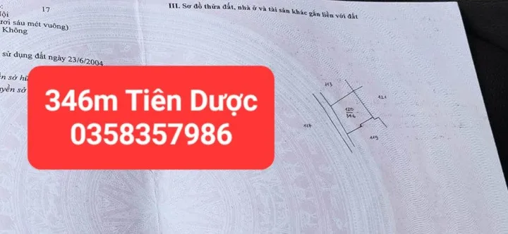 Bán đất 346m² full thổ cư ngang 17m giá 15 tỷ tại Xã Sóc Sơn