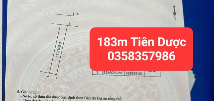 Bán đất 183m² có sẵn 119m² thổ cư ngang 5m giá 5 tỷ tại Xã Sóc Sơn