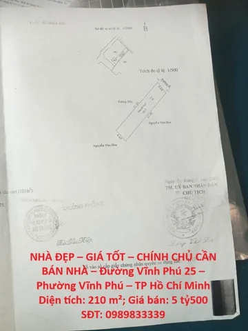 NHÀ ĐẸP – GIÁ TỐT – CHÍNH CHỦ CẦN BÁN NHÀ – Đường Vĩnh Phú 25 – Phường Vĩnh Phú – TP Hồ Chí Minh