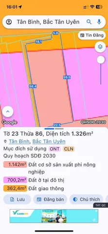 Bán đất 1325.9m² có sẵn 250m² thổ cư ngang 22m giá 15 tỷ tại Phường Vĩnh Tân