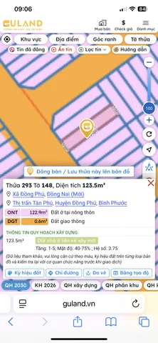 Bán đất 123.5m² full thổ cư ngang 5m giá 1.55 tỷ tại Phường Đồng Phú ( ấp 4 xã Tân Lập cũ)