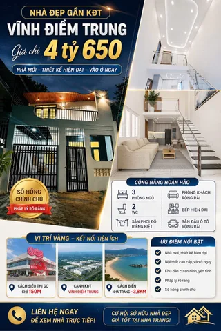 Bạn đang tìm nhà đẹp – vào ở ngay – giá hợp lý? Đừng bỏ qua căn này! 📍 Gần KĐT Vĩnh Điềm Trung – khu vực phát triển, tiện ích đầy đủ
📐 Diện tích: 65.8m² – Hướng Bắc - Đông Bắc 🚗 Sân rộng đậu ô tô thoải mái