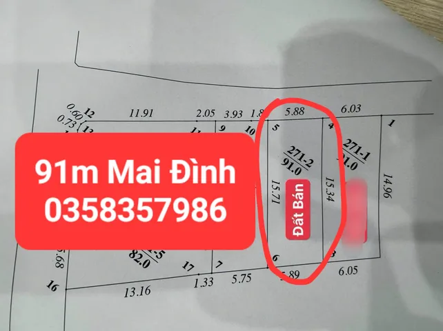 Bán đất 91m² full thổ cư ngang 5.88m giá 3.7 tỷ tại Xã Sóc Sơn
