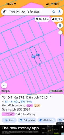 Bán đất 101.5m² có sẵn 101,5m² thổ cư ngang 5m giá 960 triệu tại Phường Tam Phước