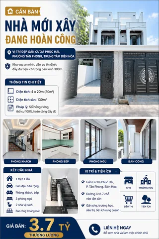 Bán nhà phường Tân phong TP Đồng Nai, 1 trệt 1 lầu, 3PN, SX.Hơi, sổ riêng thổ cư