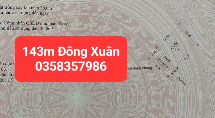 Bán đất 143m² full thổ cư ngang 10m giá 3.7 tỷ tại Xã Sóc Sơn