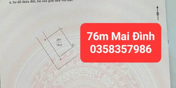 Bán đất 76m² full thổ cư ngang 7.5m giá 3.85 tỷ tại Xã Sóc Sơn