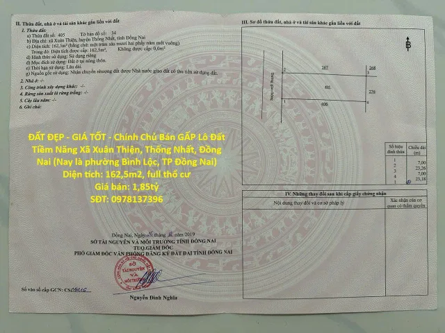 ĐẤT ĐẸP - GIÁ TỐT - Chính Chủ Bán GẤP Lô Đất Tiềm Năng Xã Xuân Thiện, Thống Nhất, Đồng Nai