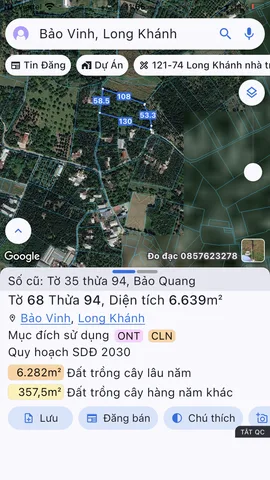 Bán đất 6639.4m² có sẵn 300m² thổ cư ngang 60m giá 7 tỷ tại Phường Bảo Vinh