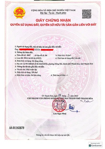 Bán nhà lô 06 MBQH số 86XD/UBTH, phường Đông Hải (nay là phường Hạc Thành), Thanh Hóa