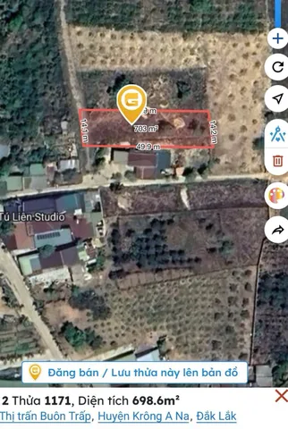 Bán đất 699.1m² có sẵn 50m² thổ cư ngang 14m giá 750 triệu tại Đường Tỉnh Lộ 2 Xã Krông Ana