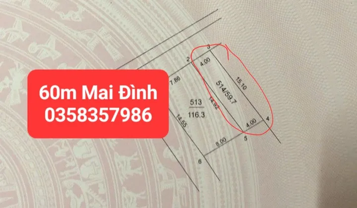 Bán đất 60m² full thổ cư ngang 4m giá 3.5 tỷ tại Xã Sóc Sơn