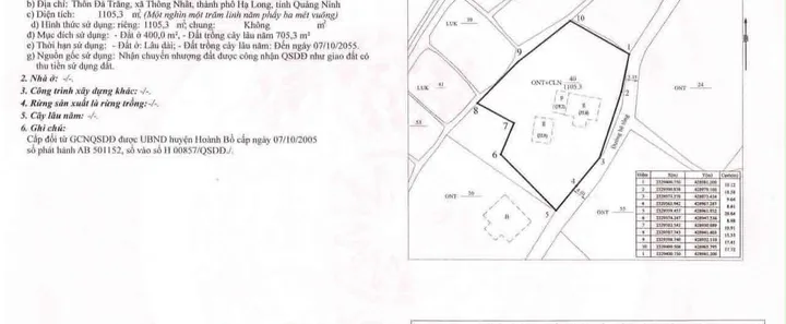 BÁN 1105M2 ĐẤT XÃ THỐNG NHẤT HOÀNH BỒ,HẠ LONG CÓ 800M2 ĐẤT Ở