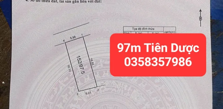 Bán đất 97m² full thổ cư ngang 6.01m giá 3.4 tỷ tại Xã Sóc Sơn