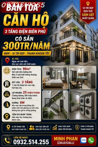 Toà Căn Hộ Thu Nhập 300tr/Năm - Đường Điên Biên Phủ - Giá Bán Chỉ 7 tỷ xxx - Kiệt ô tô 6m - Thanh Khê