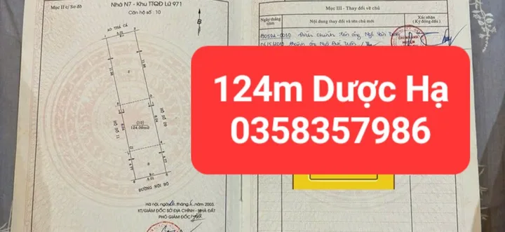 Bán đất 124m² full thổ cư ngang 5m giá 7.5 tỷ tại Xã Sóc Sơn