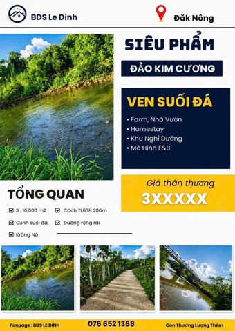 300m mặt tiền đường bê tông, nằm trong đảo kim cương bám suối xung quanh