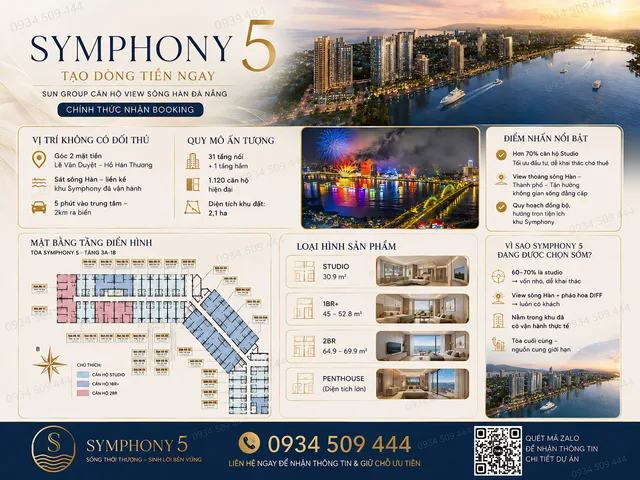 SYMPHONY 5 - TẠO DÒNG TIỀN NGAY-  SUN GROUP CĂN HỘ VIEW SÔNG HÀN ĐÀ NẴNG -  CHÍNH THỨC NHẬN BOOKING