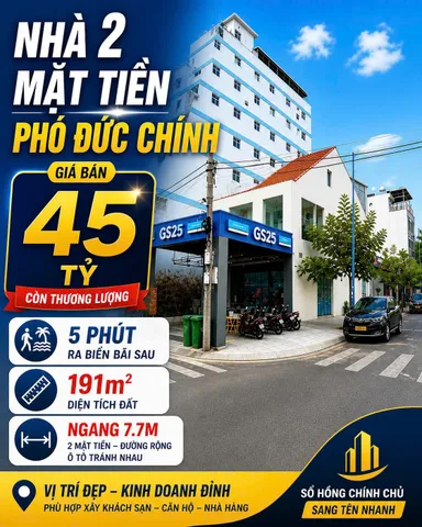 🏡  BÁN ĐẤT VỊ TRÍ VÀNG 2MT XÂY KHÁCH SẠN ĐẸP - GẦN BIỂN BÃI SAU – 191M² – GIÁ 45 TỶ