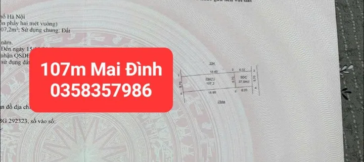 Bán đất 107m² full thổ cư ngang 5.7m giá 3.45 tỷ tại Xã Sóc Sơn