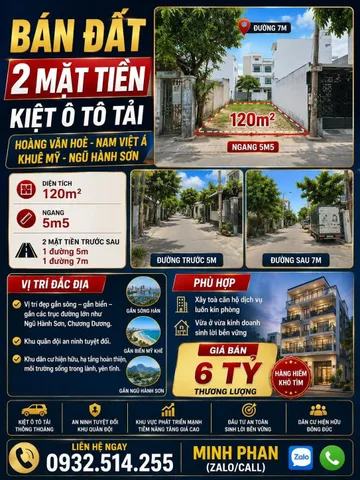 Chính chủ cần bán Lô Đất Hoàng Văn Hoè - 2 mặt tiền trước sau - 120 m2 - Giá chỉ 6 tỷ - Liên hệ 0932514255