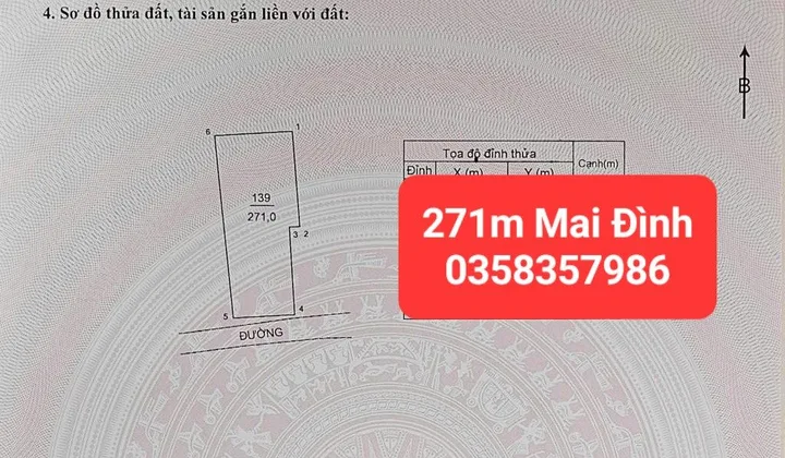 Bán đất 271m² full thổ cư ngang 11.36m giá 8.95 tỷ tại Xã Sóc Sơn