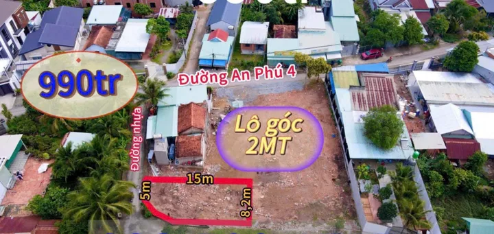 Bán đất 101m² có sẵn 36m² thổ cư ngang 8m giá 945 triệu tại Đường An Phú 4 Phường Trảng Bàng