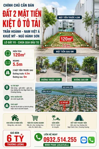 Cần bán Lô đất 2 mặt tiền kiệt  6m - Đường Trần Hoành - Khuê Mỹ - Ngũ Hành Sơn - Diện tích 120m.