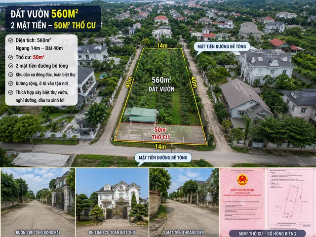 CHỐT 1,2 TỶ LÔ ĐẤT THỔ VƯỜN 560M2 14MX40M 2 MT ĐƯỜNG, KHU DÂN CƯ ĐÔNG, SHR