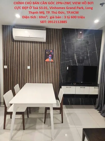 CHÍNH CHỦ BÁN CĂN GÓC 2PN+2WC VIEW HỒ BƠI CỰC ĐẸP Ở Vinhomes Grand Park, Long Thạnh Mỹ, TP.Thủ Đức
