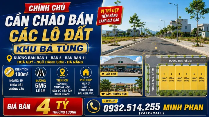 Bán đất TĐC Bá Tùng đường Ban Ban 1, Hòa Quý, Ngũ Hành Sơn, chỉ 4 tỷ Tl