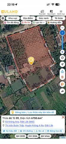 Bán đất 6750,6m² có sẵn 400m² thổ cư ngang 65m giá 6.5 tỷ tại Đường Hồ Xuân Hương Xã Krông Ana