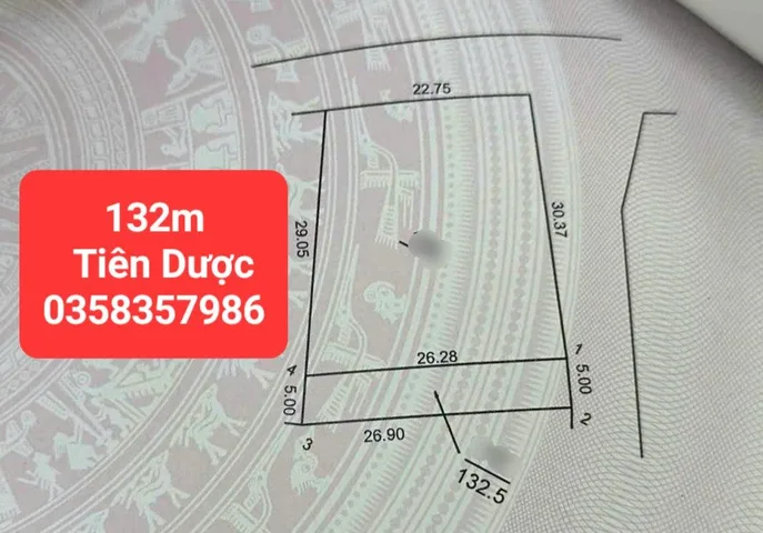 Bán đất 132.5m² full thổ cư ngang 26.28m giá 6.9 tỷ tại Xã Sóc Sơn