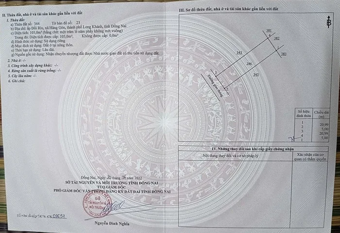 Chính chủ cần bán lô đất đẹp, diện tích 105m2, ngang 5m, full thổ cư tại Hàng Gòn, Long Khánh, Đồng Nai