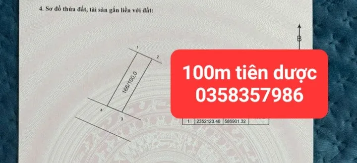 Bán đất 100m² full thổ cư ngang 5.16m giá 4.6 tỷ tại Xã Sóc Sơn