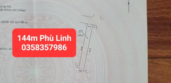 Bán đất 144m² full thổ cư ngang 4.22m giá 6.75 tỷ tại Xã Sóc Sơn