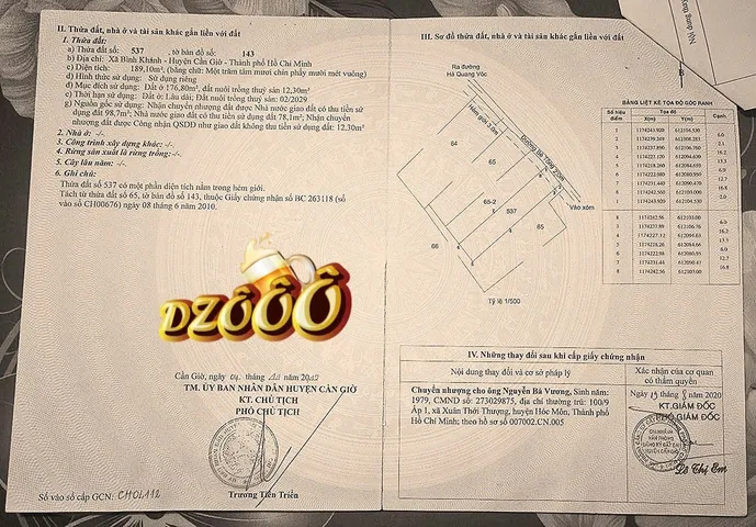 Bán đất 198m² có sẵn 176,80m² thổ cư ngang 6x32m giá 3.17 tỷ tại Xã Bình Khánh