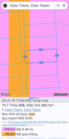Bán đất 560m² ngang 15m giá 600 triệu tại Phường Chơn Thành