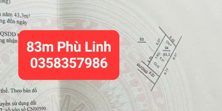 Bán đất 83m² có sẵn 40m² thổ cư ngang 6.22m giá 2.2 tỷ tại Xã Sóc Sơn