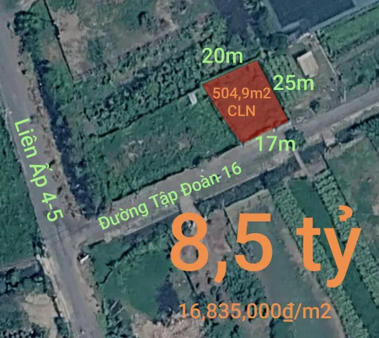 Bán đất 504,9m² ngang 17m giá 8.5 tỷ tại Xã Hưng Long