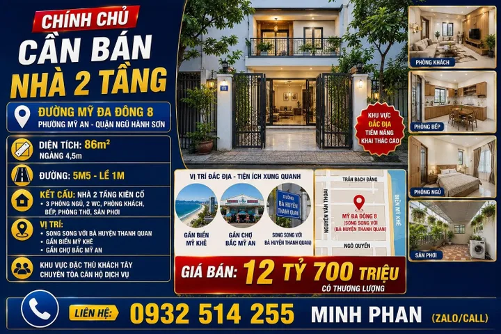 Chính chủ bán nhà 2 tầng Mỹ Đa Đông 8 - Gần Biển - Mỹ An - Ngũ Hành Sơn - Giá  Rẻ.