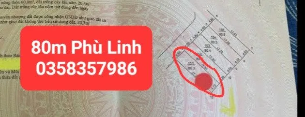 Bán đất 80.3m² có sẵn 60m² thổ cư ngang 4.79m giá 2.55 tỷ tại Xã Sóc Sơn