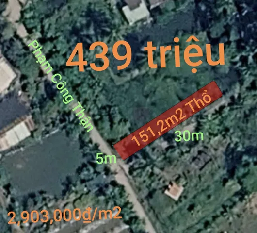 Bán đất 151,2m² full thổ cư ngang 5m giá 439 triệu tại Xã Vàm Cỏ