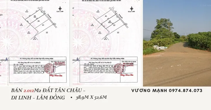 BÁN 2.012M2 ĐẤT TÂN CHÂU – DI LINH – LÂM ĐỒNG