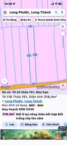 bàu cạn gia đình cần bán lô đất 318m2 có thổ cư gần sân bay giá bán 1ty7