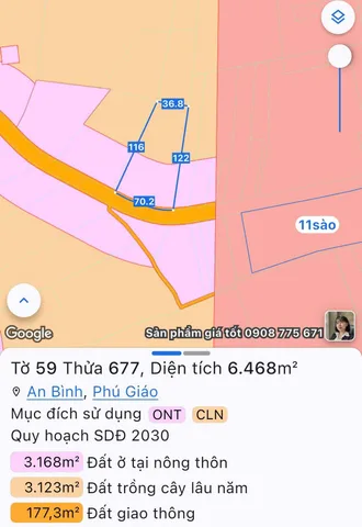 Bán đất 6468,3m² có sẵn 200m² thổ cư ngang 70m giá 17 tỷ tại Xã Phú Giáo