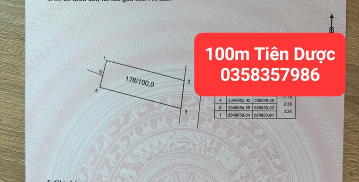 Bán đất 100m² full thổ cư ngang 5.8m giá 3.65 tỷ tại Xã Sóc Sơn